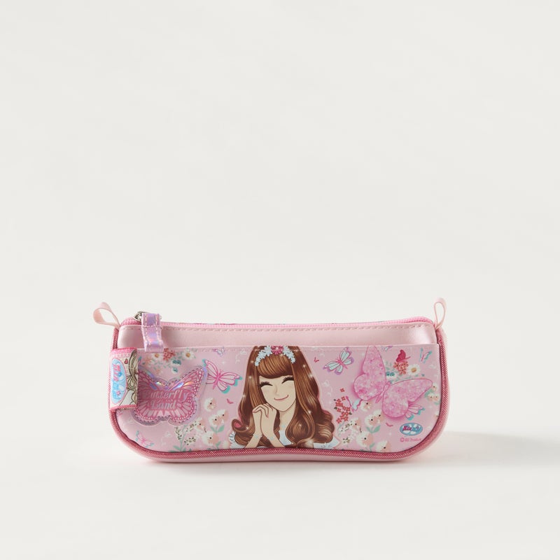 Minmie Butterfly Land-Pouch-1 Cmprt-Printed (Pvc) Pastel Pink \ 20X8X9 - Image 1